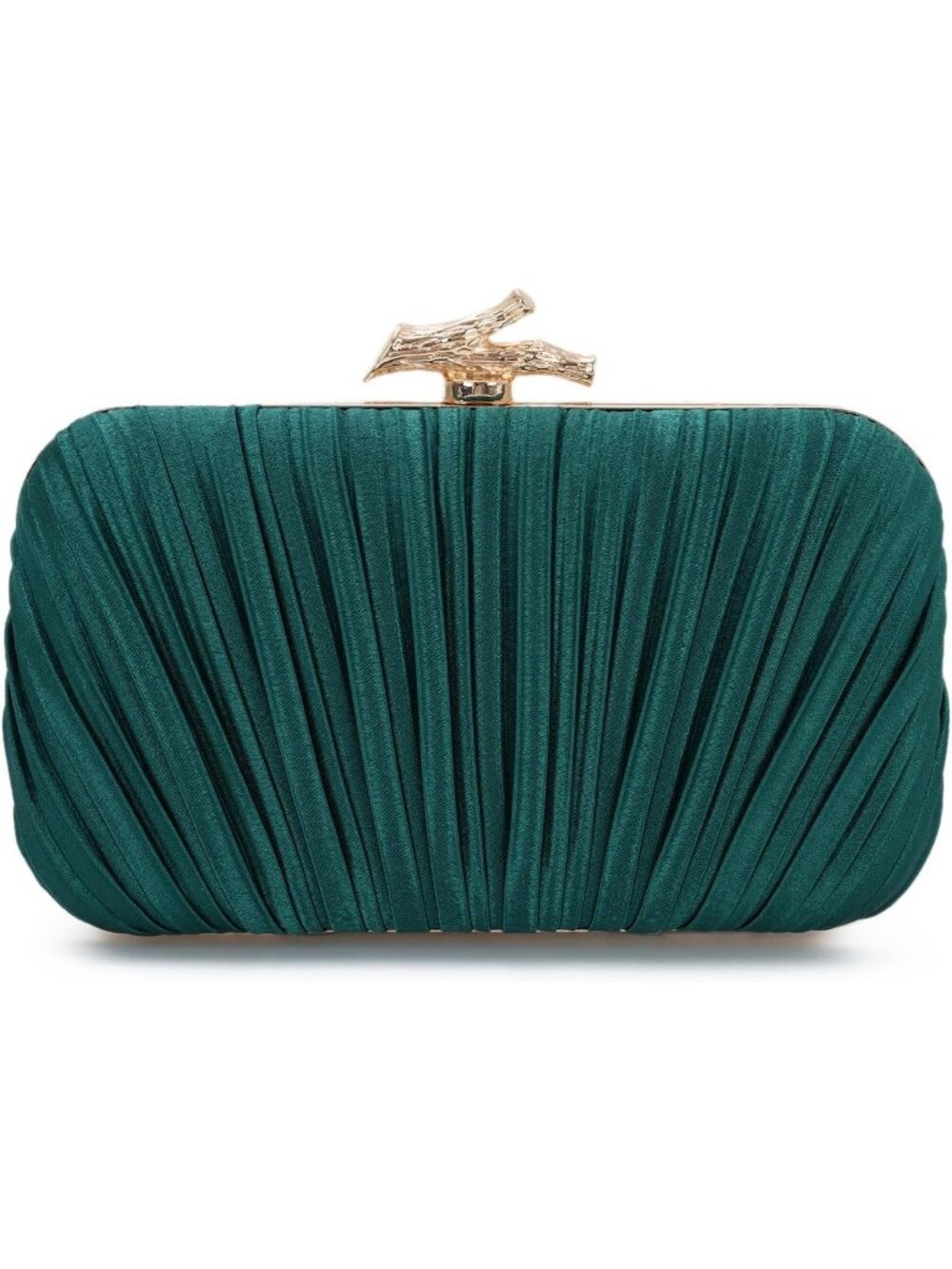 Women Dark Green Pleated Clutch Purse For With Chain Wedding Party Evening Bag
